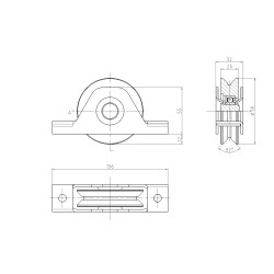 Vodiace koliesko ø 80mm pre zapustenie do jokla, V profil, nosnosť 200kg Vodiace koliesko ø 80mm pre zapustenie do jokla, V profil, nosnosť 200kg